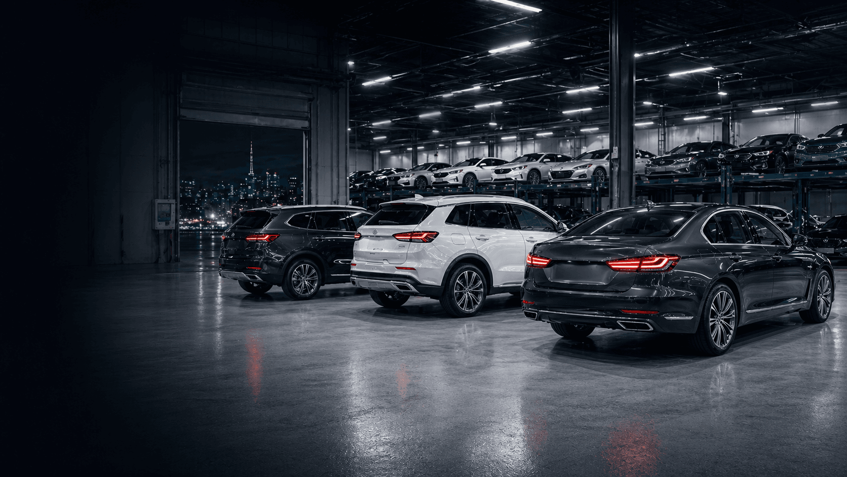 Premium Korean used cars prepared in an export inspection warehouse