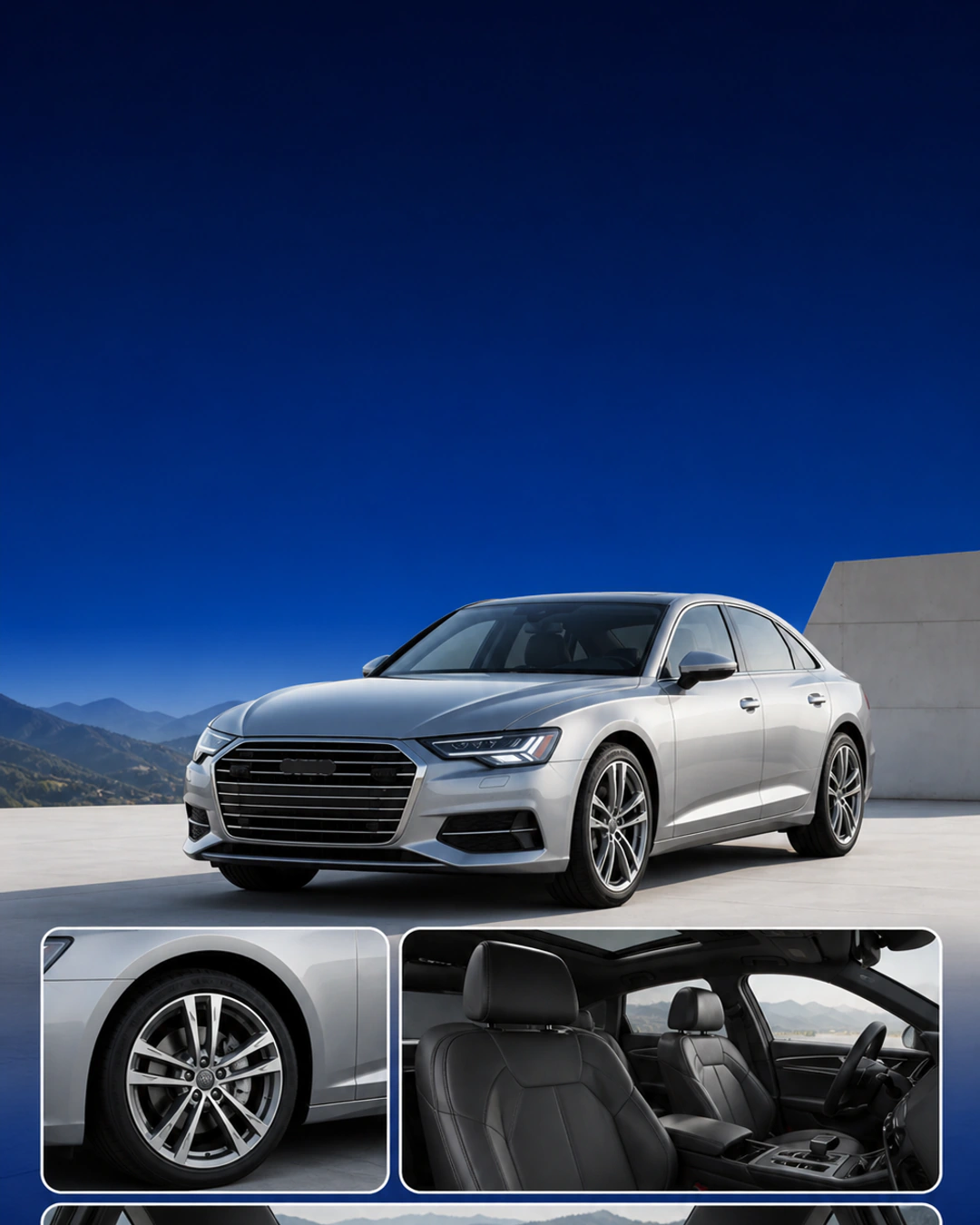 Silver used vehicle with exterior and interior detail views