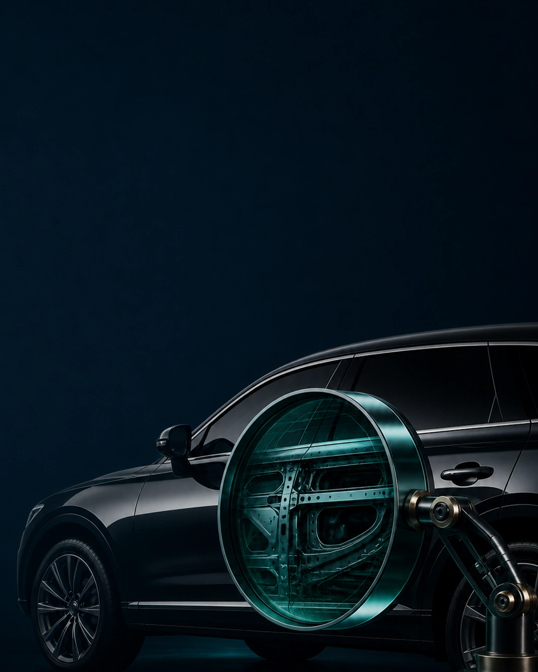 Vehicle inspection lens revealing internal body structure