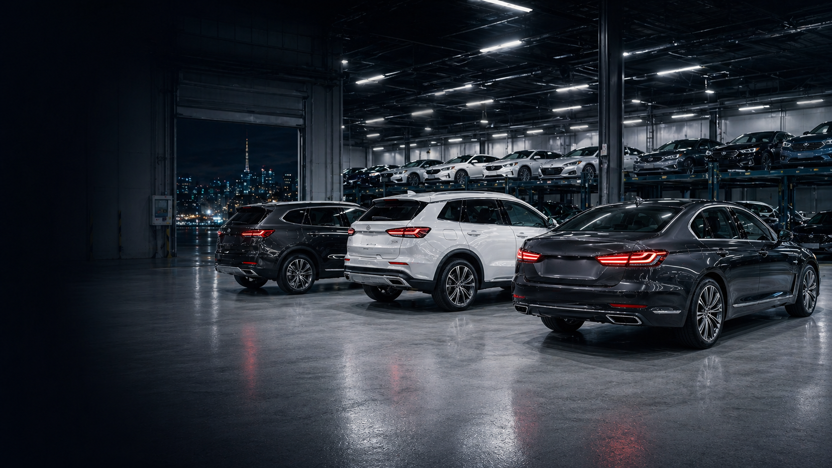 Premium Korean used cars prepared in an export inspection warehouse